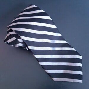 ⚡️BUY 3 for $55⚡️ DKNY Black & Grey Diagonal Striped Men's Silk Tie